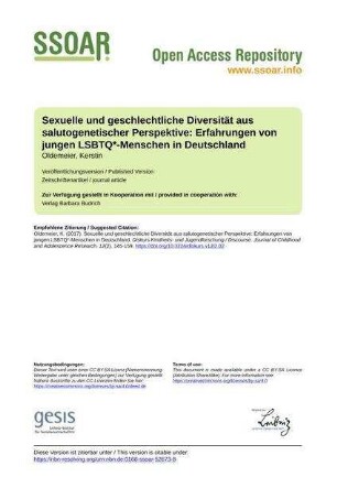 Sexuelle und geschlechtliche Diversität aus salutogenetischer Perspektive: Erfahrungen von jungen LSBTQ*-Menschen in Deutschland