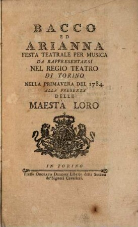 Bacco ed Arianna : Festa teatrale per musica
