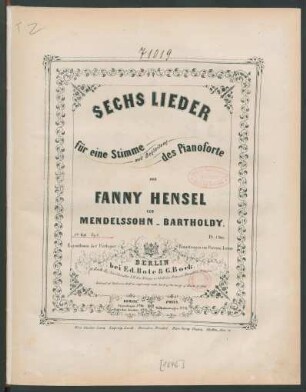 Sechs Lieder für eine Stimme mit Begleitung des Pianoforte : 1tes Heft ; op. 1