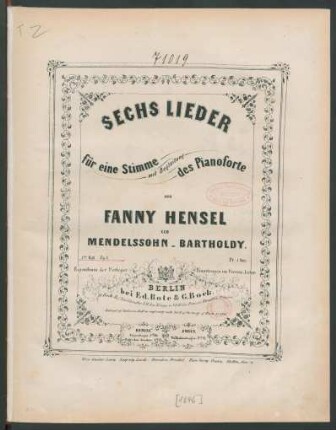 Sechs Lieder für eine Stimme mit Begleitung des Pianoforte : 1tes Heft ; op. 1