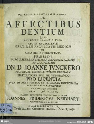 Dissertatio Inauguralis Medica De Affectibus Dentium