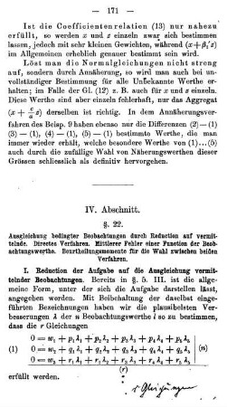 § 22. Ausgleichung bedingter Beobachtungen durch Reduction auf vermittelnde