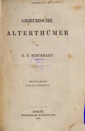 Griechische Alterthümer, 1. Das Staatswesen