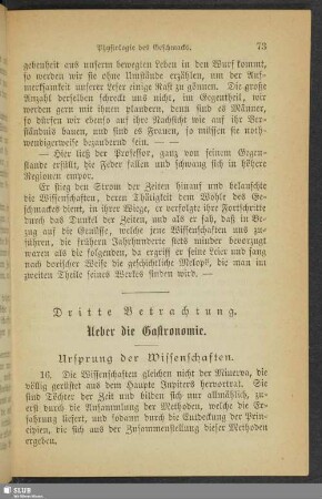 Dritte Betrachtung. Ueber die Gastronomie
