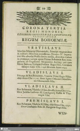 Corona Tertia Regii Honoris, Exhibens Originem Ex Sanguine vetustissimorum Regum Bohoemiae