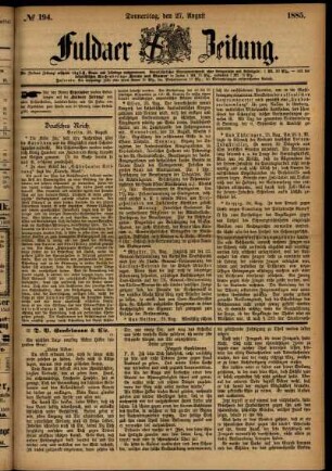 Ausgabe vom Donnerstag, den 27. August 1885.