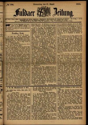 Ausgabe vom Donnerstag, den 27. August 1885.