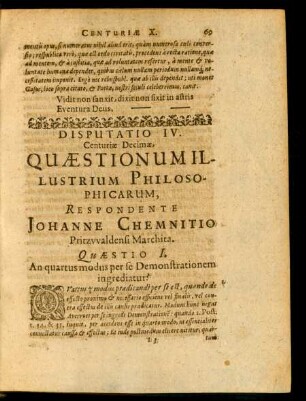 Disputatio IV. Respondente Johanne Chemnitio
