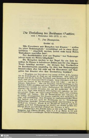 II. Die Verfassung des Freistaates Sachsen; vom 1. November 1920
