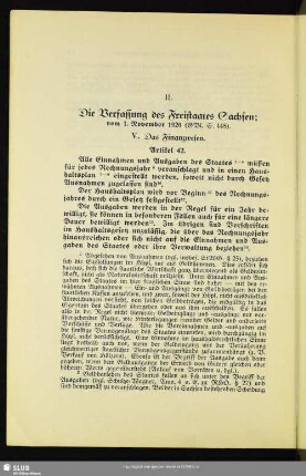 II. Die Verfassung des Freistaates Sachsen; vom 1. November 1920
