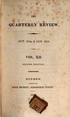 The quarterly review. 12 = No. 23 - 24. 1814/15 (1817)