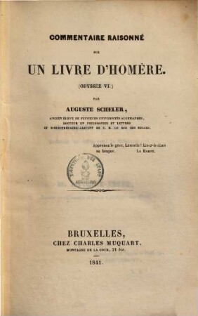 Commentaire raisonné sur un livre d'Homère (Odyssée VI.)