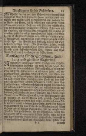 Danksagung für die Schöpfung , Fürsehung und göttliche Regierung.