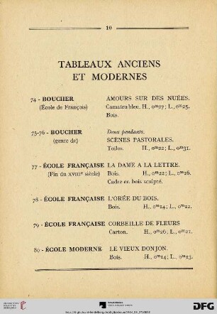 Tableaux anciens et modernes (Nr. 74-82)