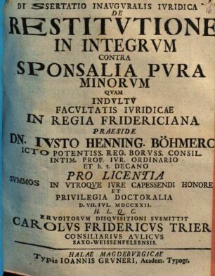 Diss. inaug. iur. de restitutione in integrum contra sponsalia pura minorum