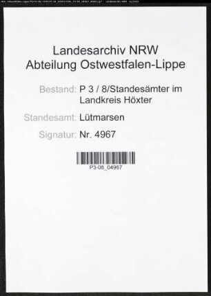 Sterberegister Standesamt Lütmarsen