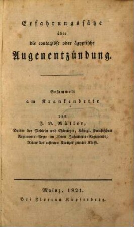 Erfahrungssätze über die contagiöse oder ägyptische Augenentzündung