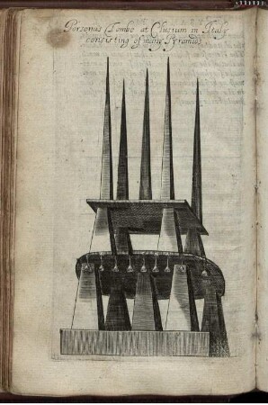 Porsena's Tombe at Clusium in Italy consisting of many Pyramids.