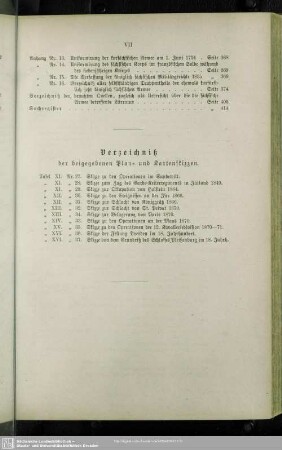 Verzeichniß der beigegebenen Plan- und Kartenskizzen