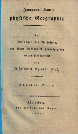 Immanuel Kant's physische Geographie. 2