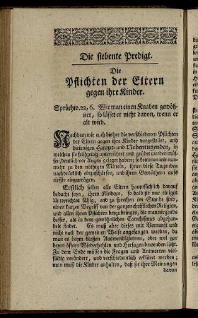 Die siebente Predigt. Die Pflichten der Eltern gegen ihre Kinder.