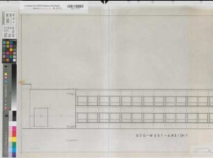 Soest (Soest) Staatliche Ingenieurschule für Maschinenwesen Südwestansicht 1970 1 : 50 59 x 145 Zeichnung Staatshochbauamt Soest