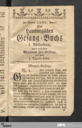I. Abtheilung, darin enthalten Allgemeine Zeit-Gesänge.