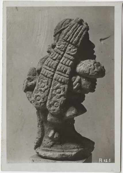 "View of a very peculiar stone figure (light grey Tezontli)."...