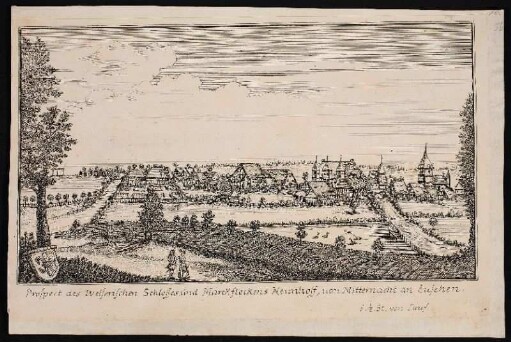 Prospect des Welserisschen Schlosses und Marckfleckens Neunhoff, uon Mitternacht an zusehen. 1. 1/2. St. von Lauf. - Herrensitz Kolerschloss, Lauf-Neunhof