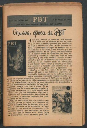 Nueva época de PBT - [Nota editorial]
