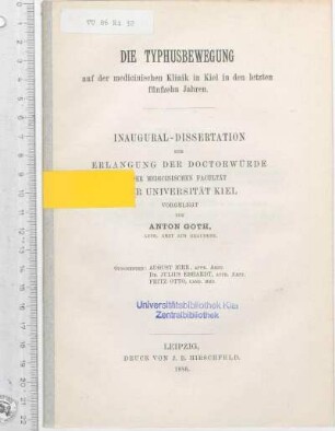 Die Typhusbewegung auf der medicinischen Klinik in Kiel in den letzten fünfzehn Jahren