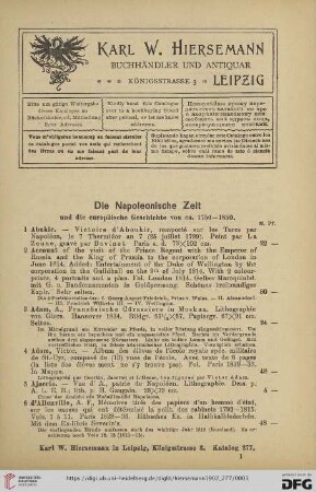 Die Napoleonische Zeit und die europäische Geschichte von ca. 1750-1850 (Nr. 1-582)