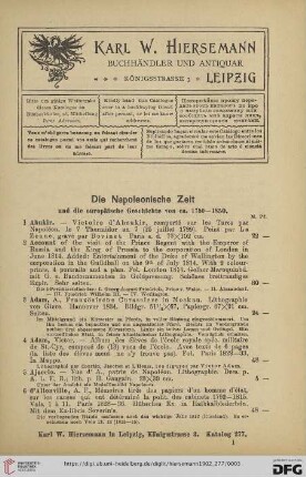 Die Napoleonische Zeit und die europäische Geschichte von ca. 1750-1850 (Nr. 1-582)