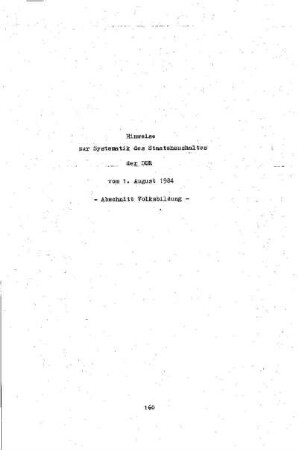 Hinweise zur Systematik des Staatshaushaltes der DDR vom 1. August 1984 - Abschnitt Volksbildung -