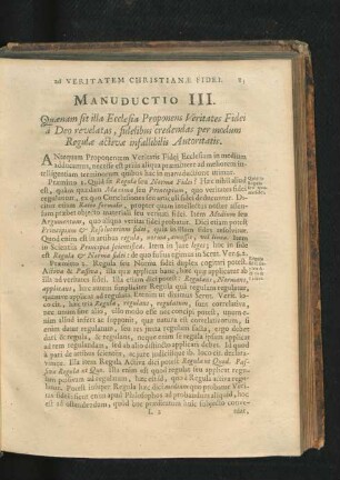 Manuductio III. Quaenam sit illa Ecclesia Proponens Veritates Fidei a Deo revelatas ...
