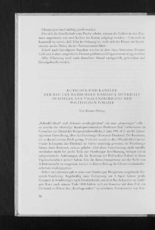 Kutscher und Kanzler. Der Bau des Hamburger Bismarck-Denkmals im Spiegel der Vigilanzberichte der politischen Polizei