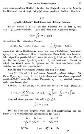 § 2. "Positive-definite" Funktionen und definite Formen.