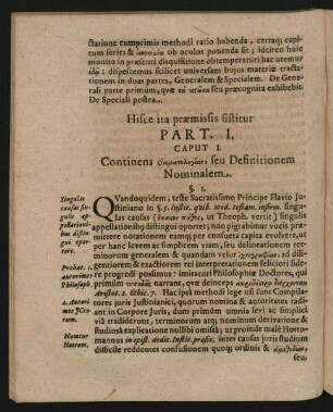 Caput I. Continens [...], seu Definitionem Nominalem.