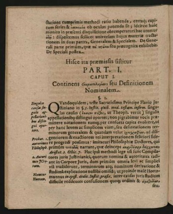 Caput I. Continens [...], seu Definitionem Nominalem.