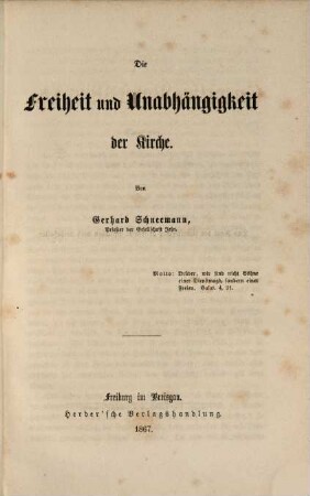 Die Freiheit und Unabhängigkeit der Kirche