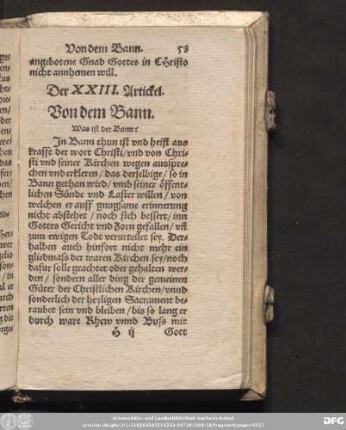 Der XXIII. Artickel. Von dem Bann.