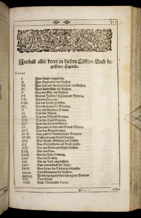 Innhalt aller derer in diesem Eilfften Buch begriffenen Capiteln.