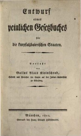 Entwurf eines peinlichen Gesetzbuches für die kurpfalz-bairischen Staaten