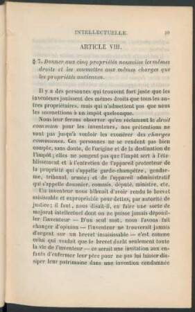 Article VIII. § 7. Donner aux cinq propriétés nouvelles les mêmes droits et les soumettre aux mêmes charges que les propriétés anciennes