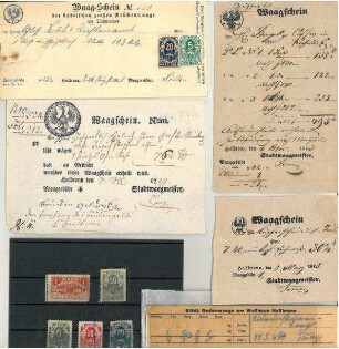 Waagscheine der städtischen Waagen und Gebührenmarken für das Waag-Geld