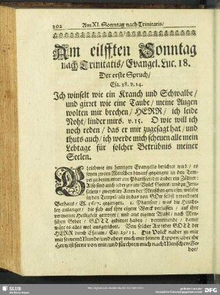 Am eilfften Sonntag nach Trinitatis, Evangel. Luc. 18