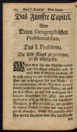 Das Fünffte Capitel. Von Denen Geographischen Problematibus