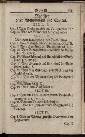 Register derer Abtheilung und Capitul.