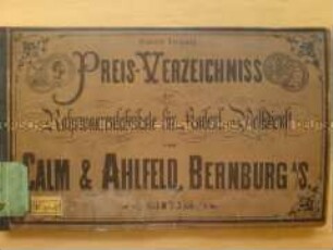 Preisverzeichnis für Rohrwaren für den Kaiserlichen Postdienst der Fa. Calm & Ahlfeld in Bernburg