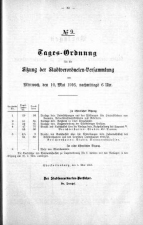 Tages-Ordnung, 10. Mai 1916